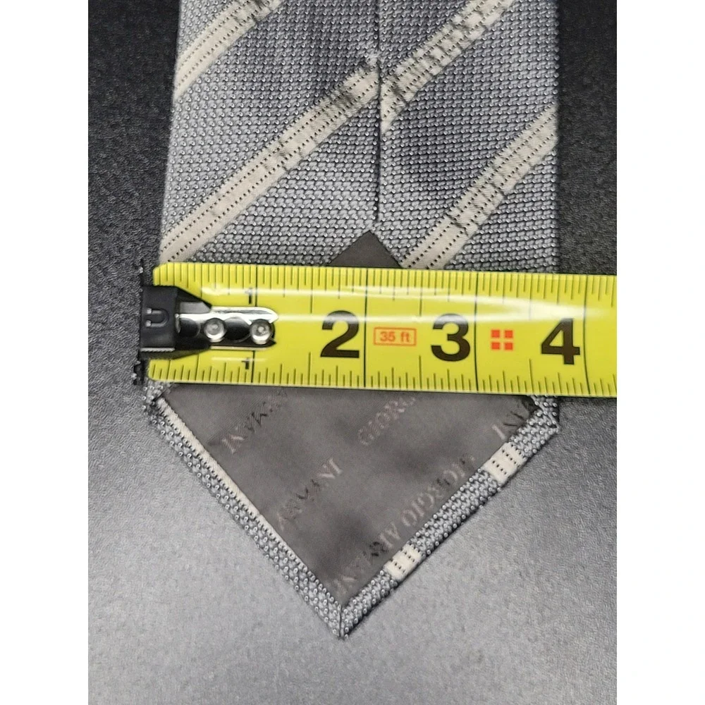 Vintage Giorgio Armani Classico Tie Grey Stripe 100% Silk Handmade Italy